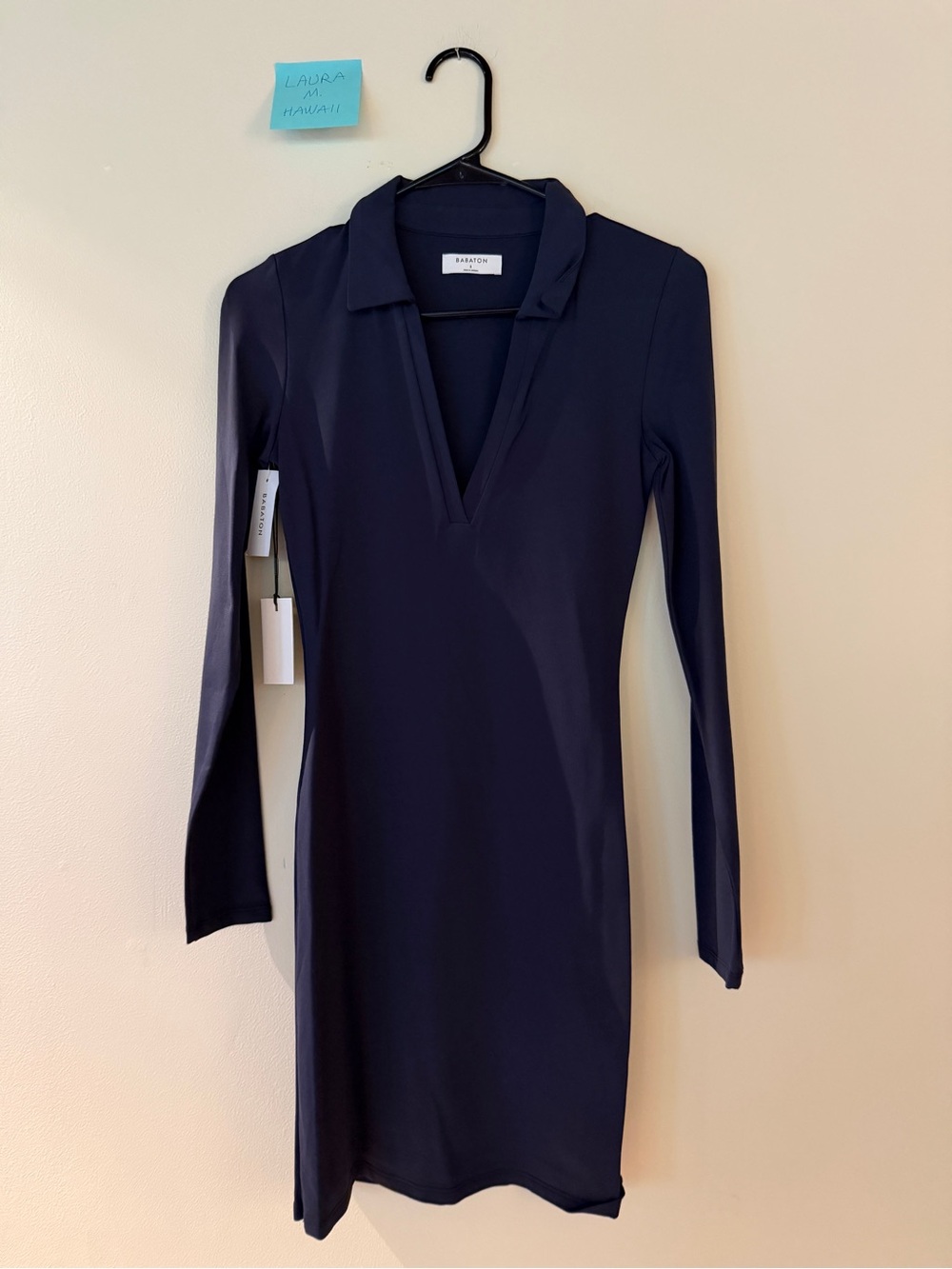 Babaton Navy Long-Sleeve V-Neck Polo Dress Aritzia